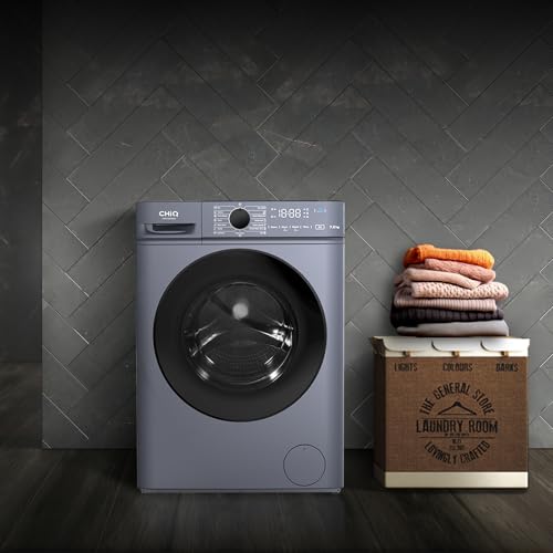 Lave linge hublot - 7kg, Classe énergétique A, Moteur BLDC 1200 RPM, Lavage vapeur & rapide, 15 programmes, Design compact (60x46.5x84cm) - Gris