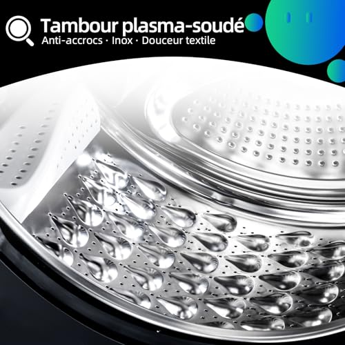 Lave linge hublot - 7kg, Classe énergétique A, Moteur BLDC 1200 RPM, Lavage vapeur & rapide, 15 programmes, Design compact (60x46.5x84cm) - Gris