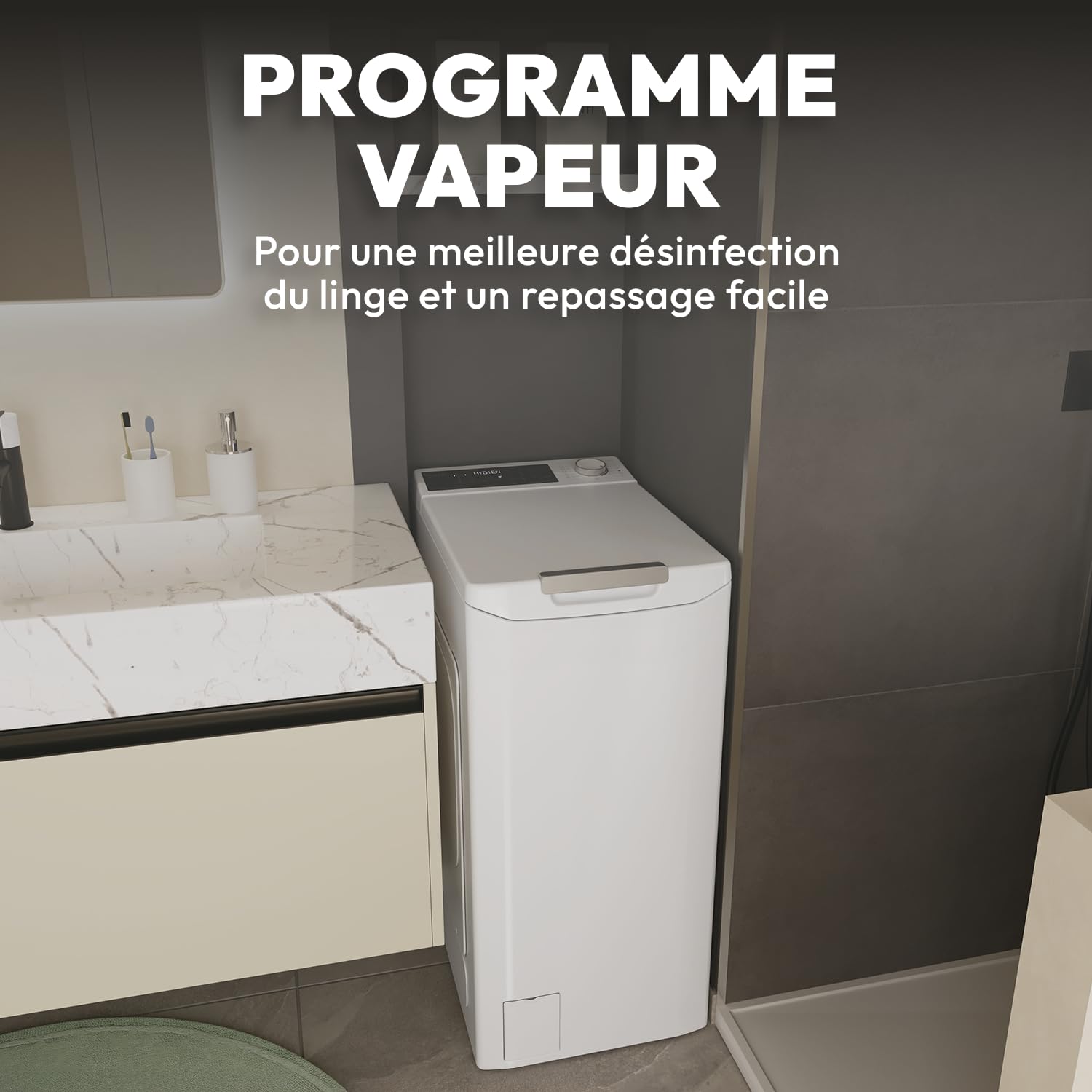 Lave-linge Top Chargement par le dessus 8 kg - 1200 trs/min - Classe B - Connecté Wi-Fi - Blanc