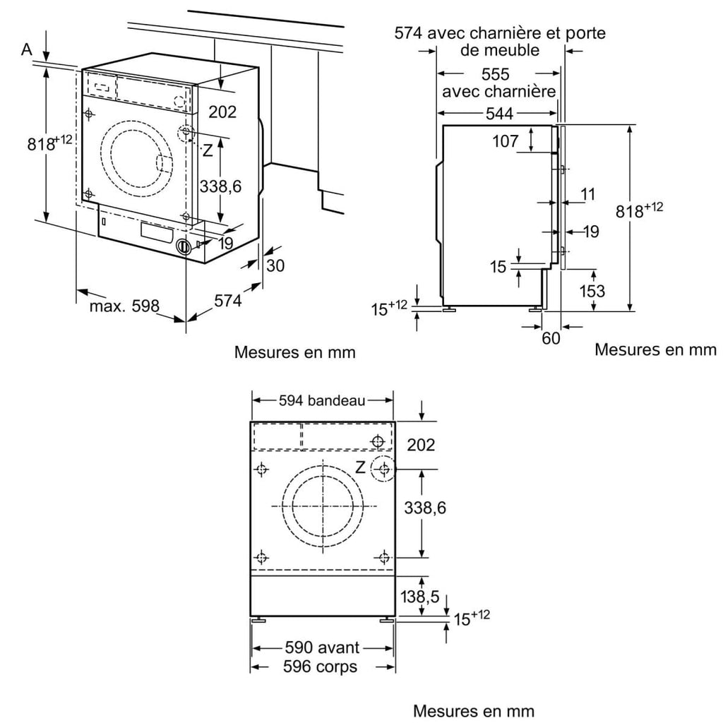 Lave-linge Encastrable 7 kg - 1200 trs/min - Classe C - Moteur Induction Silencieux - Blanc