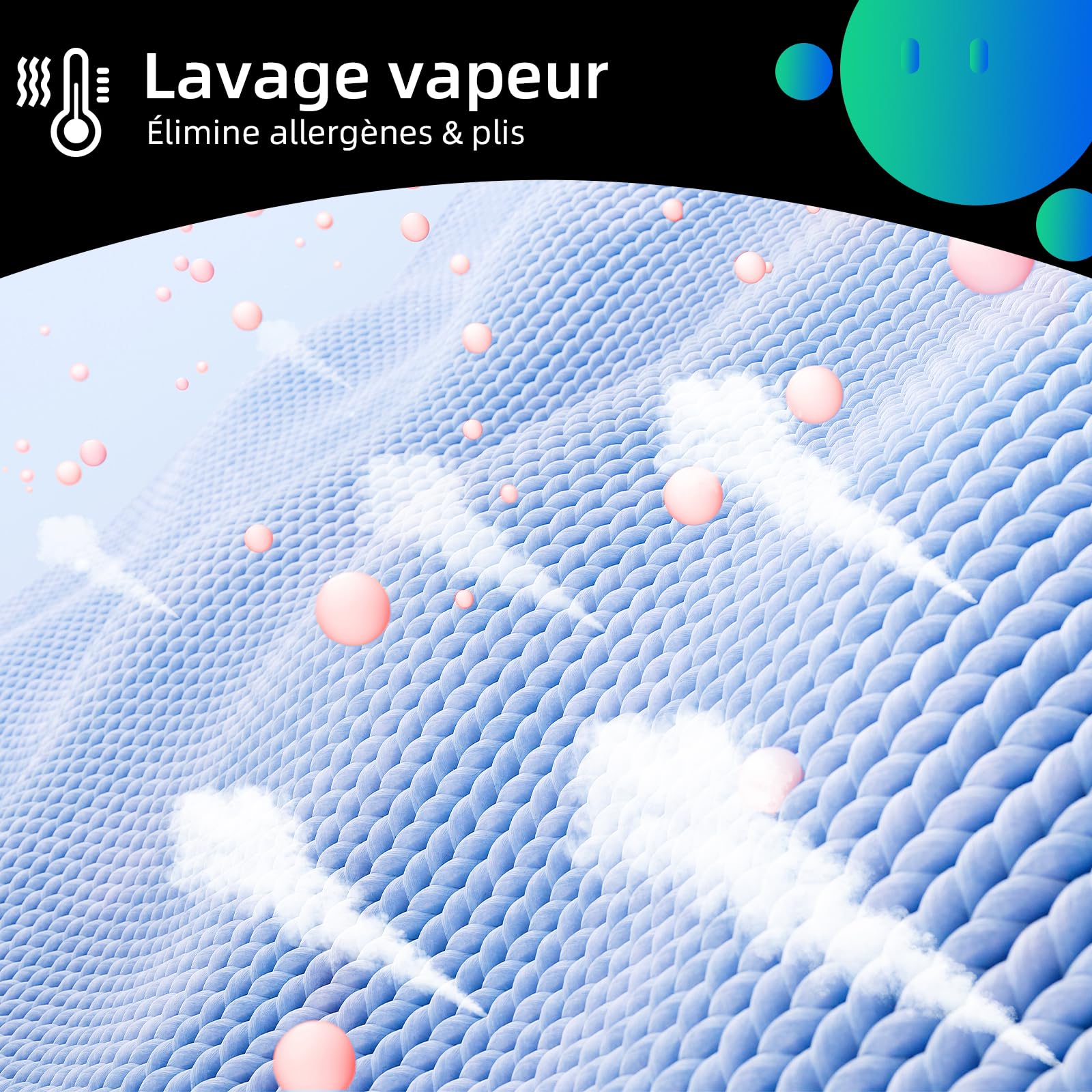 Lave linge hublot - 7kg, Classe énergétique A, Moteur BLDC 1200 RPM, Lavage vapeur & rapide, 15 programmes, Design compact (60x46.5x84cm) - Gris