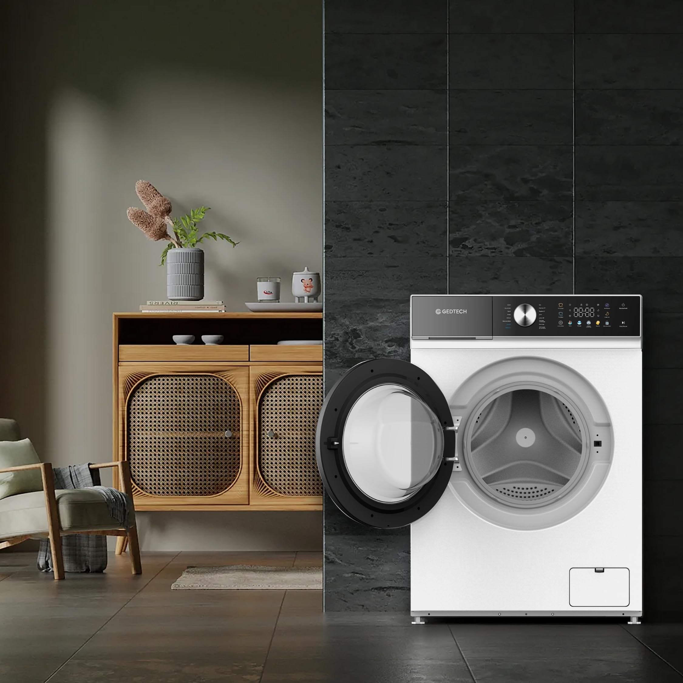 Lave-linge frontal - 10 Kg - 1400 tr/mn - 16 programmes - Eco - Intensif - Rapide – Très Faible conso - Panneau commande LED couleur (Blanc, 10 Kg)