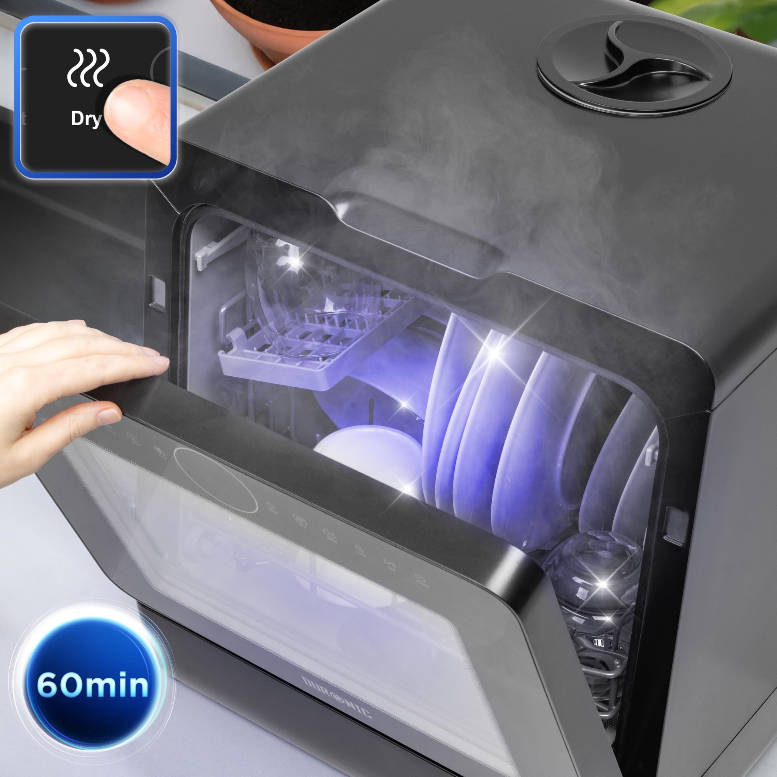 Lave-vaisselle de table 950W lave vaisselle posable portable compact gain de place pour petite cuisine 7 programmes de lavage séchage efficace pratique